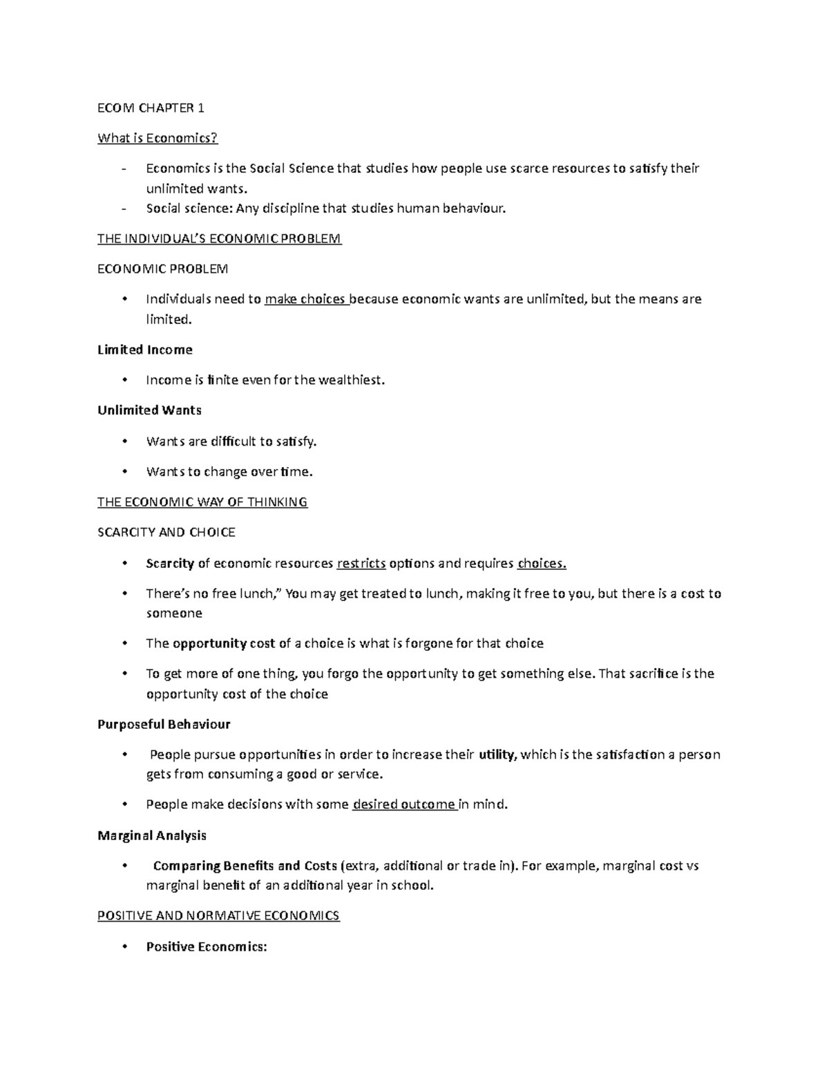 BECN 150 Notes chapters - ECOM CHAPTER 1 What is Economics? - Economics ...