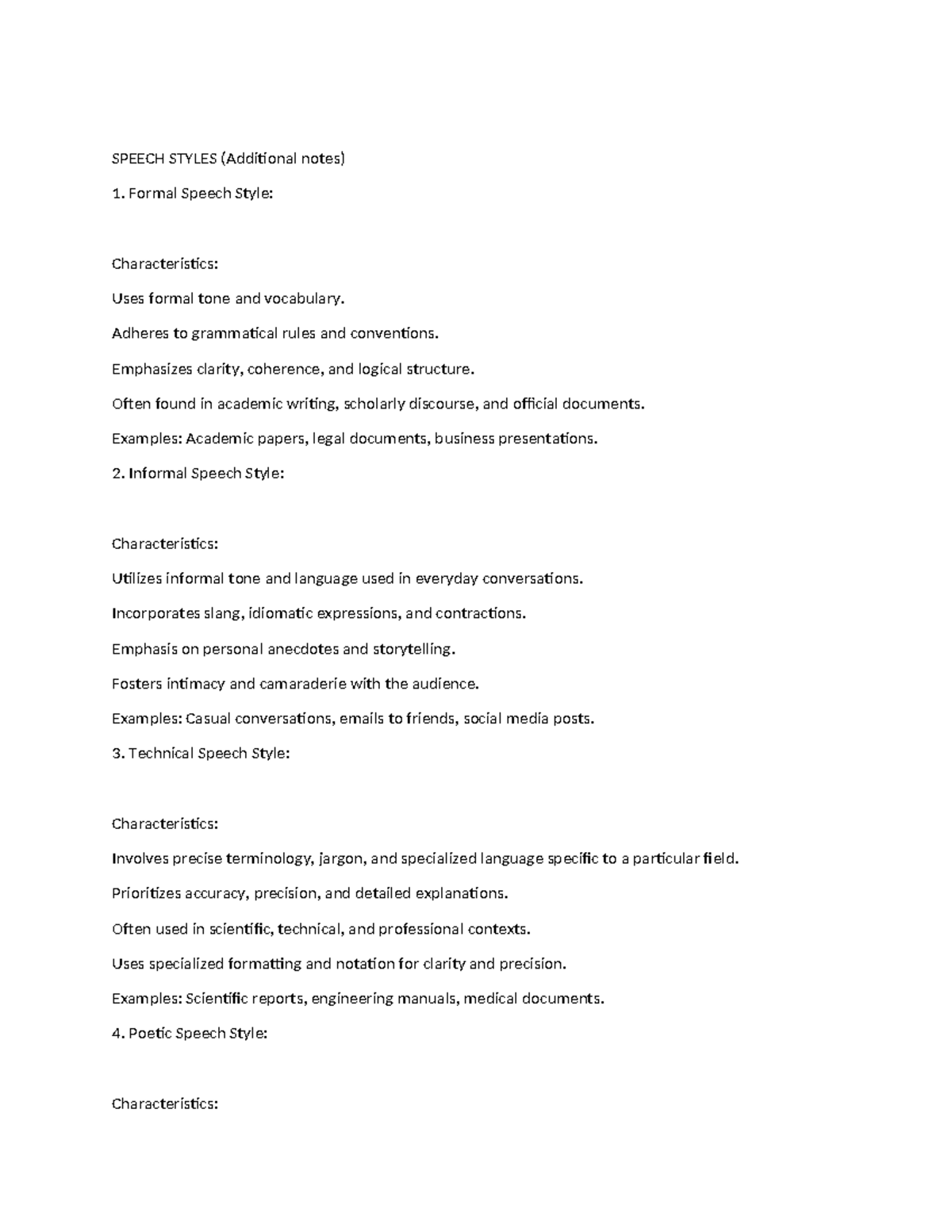 Speech Styles additional notes - SPEECH STYLES (Additional notes ...