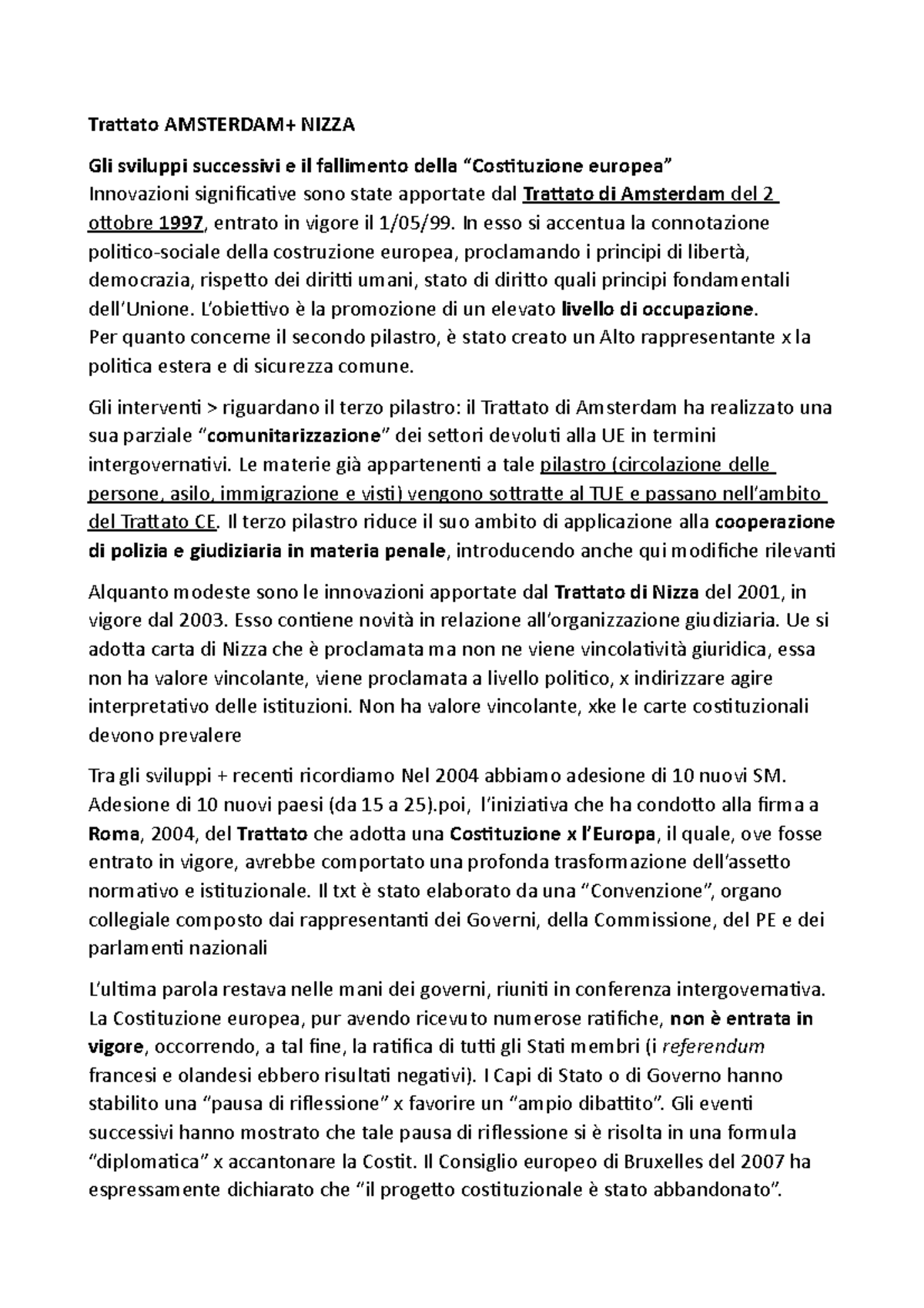 Trattato Amsterdam e Lisbona diritto europeo