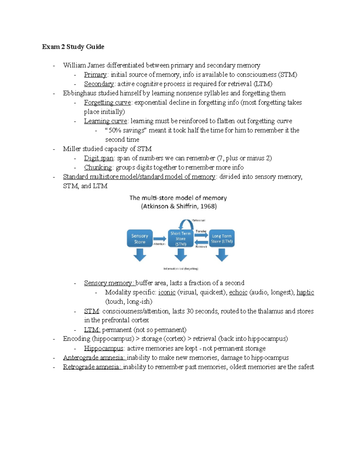 Exam 2 Study Guide - Exam 2 Study Guide William James differentiated ...