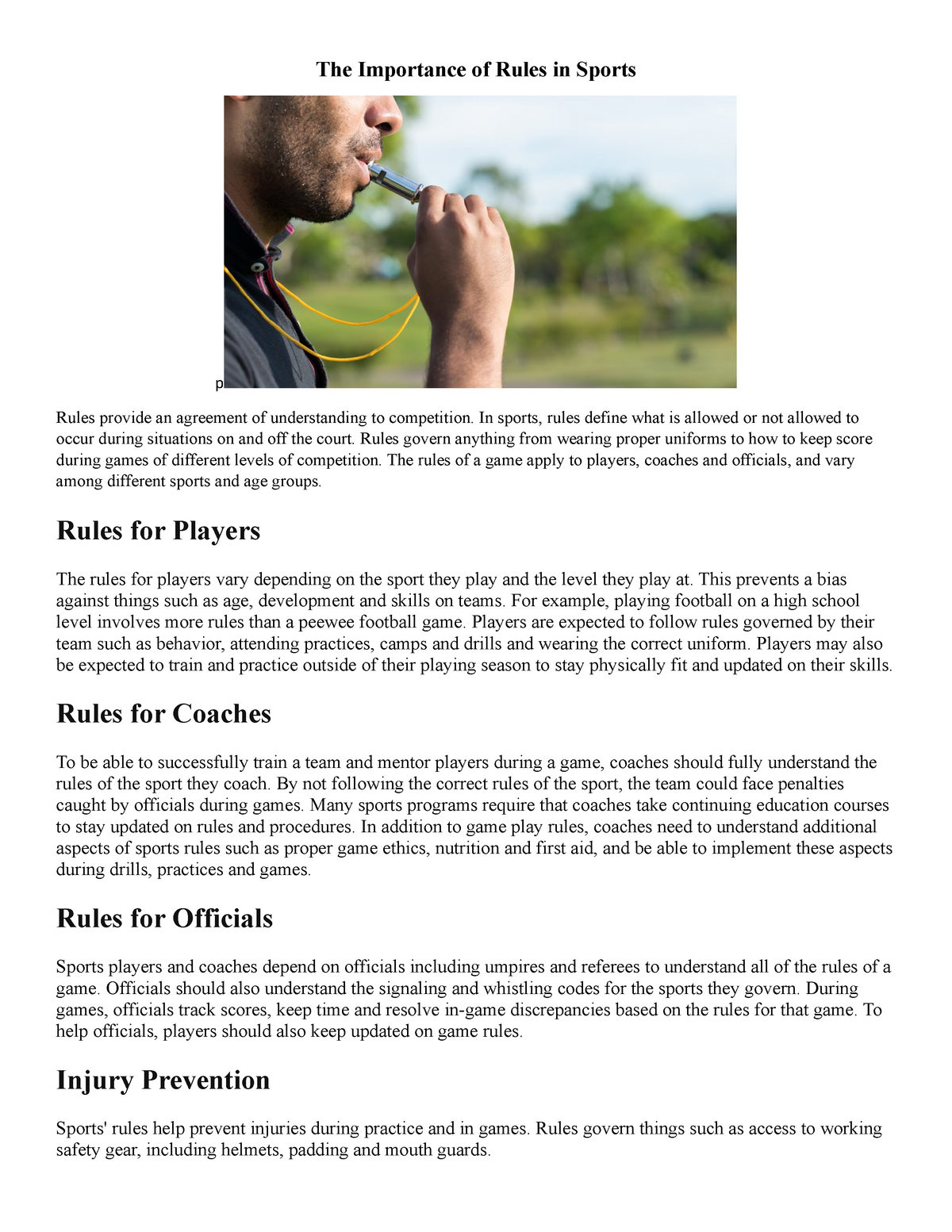 The Importance Of Rules In Sports The Importance Of Rules In Sports P 