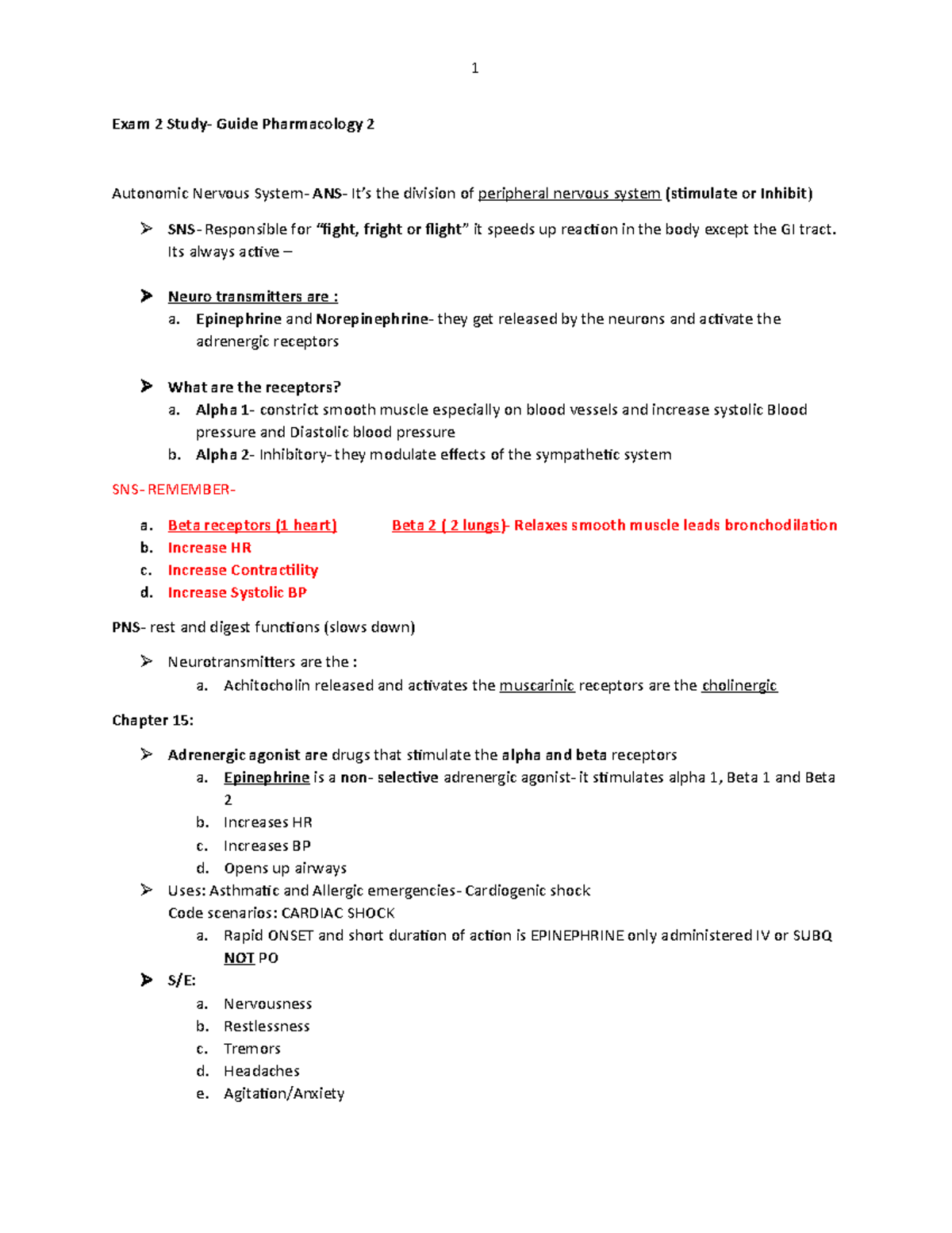 Pharm Exam 2 Study Guide and notes - Exam 2 Study- Guide Pharmacology 2 ...