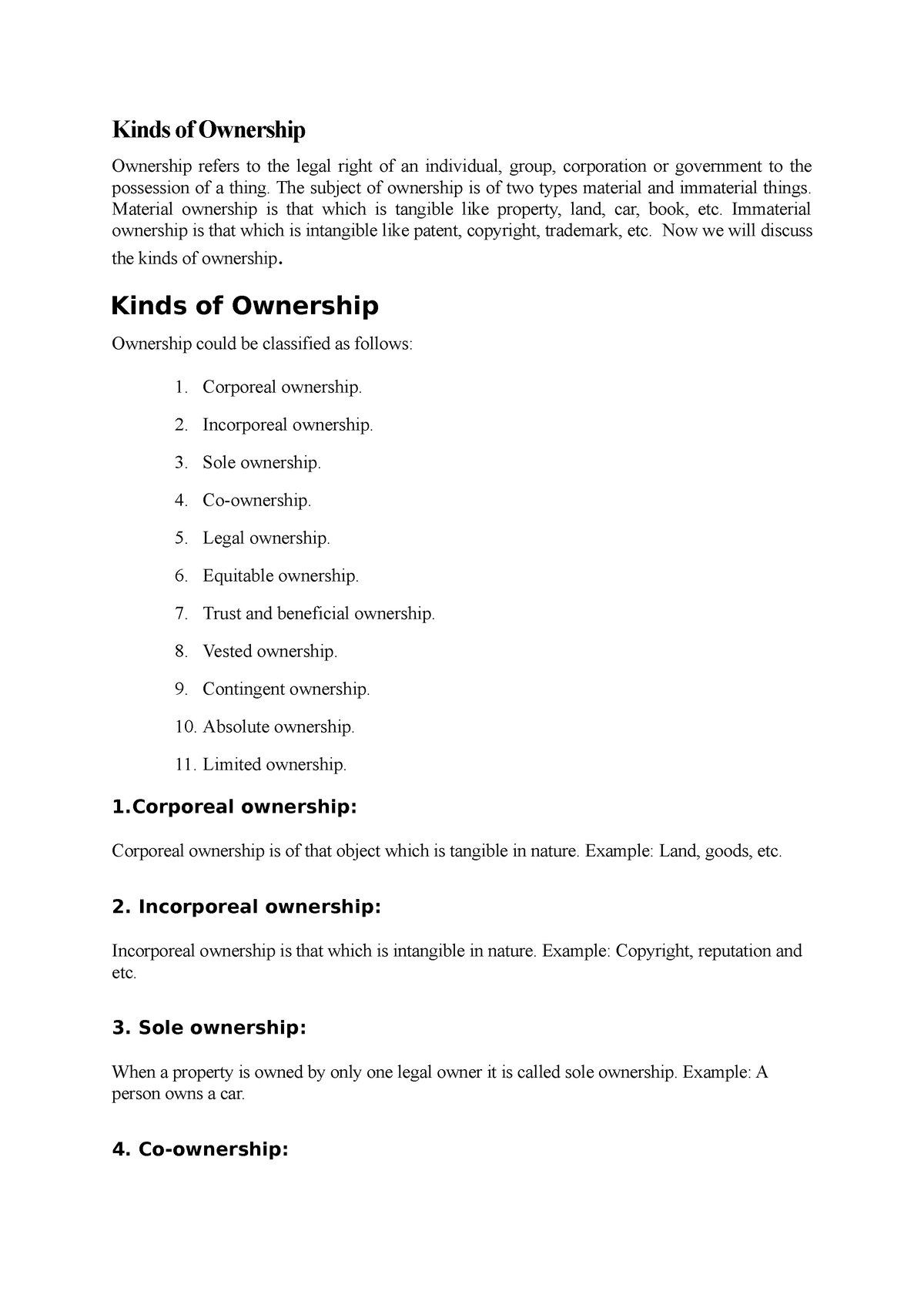 Kinds Of Ownership - Lecture Notes - Kinds Of Ownership Ownership ...