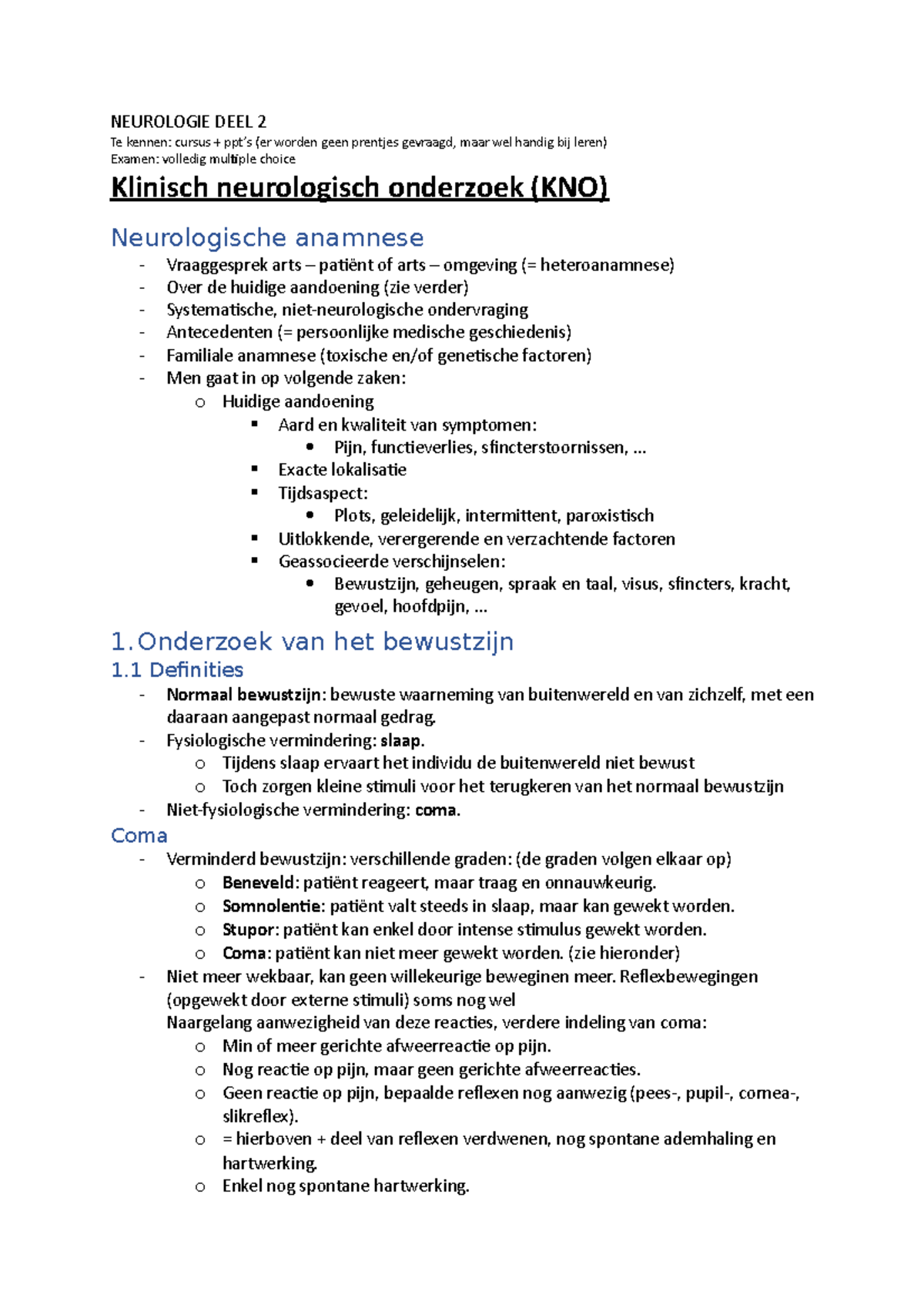 Neurologie DEEL 2 - NEUROLOGIE DEEL 2 Te Kennen: Cursus + Ppt’s (er ...