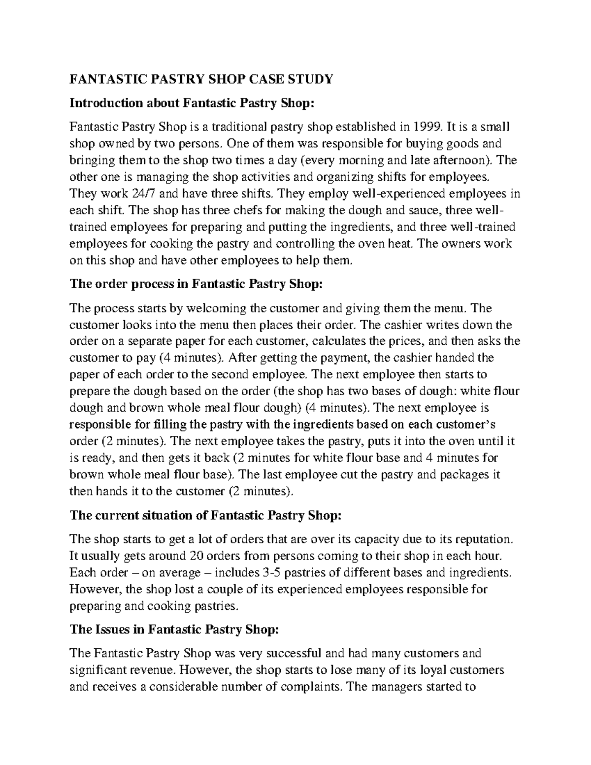 Case study for pizaa shop analysis - FANTASTIC PASTRY SHOP CASE STUDY ...