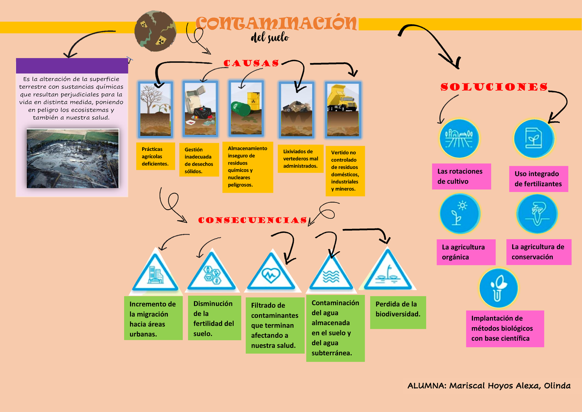 Mapa conceptual con gráficos sobre la Contaminación del suelo - V  CONTAMINACIÓN del suelo Es la - Studocu