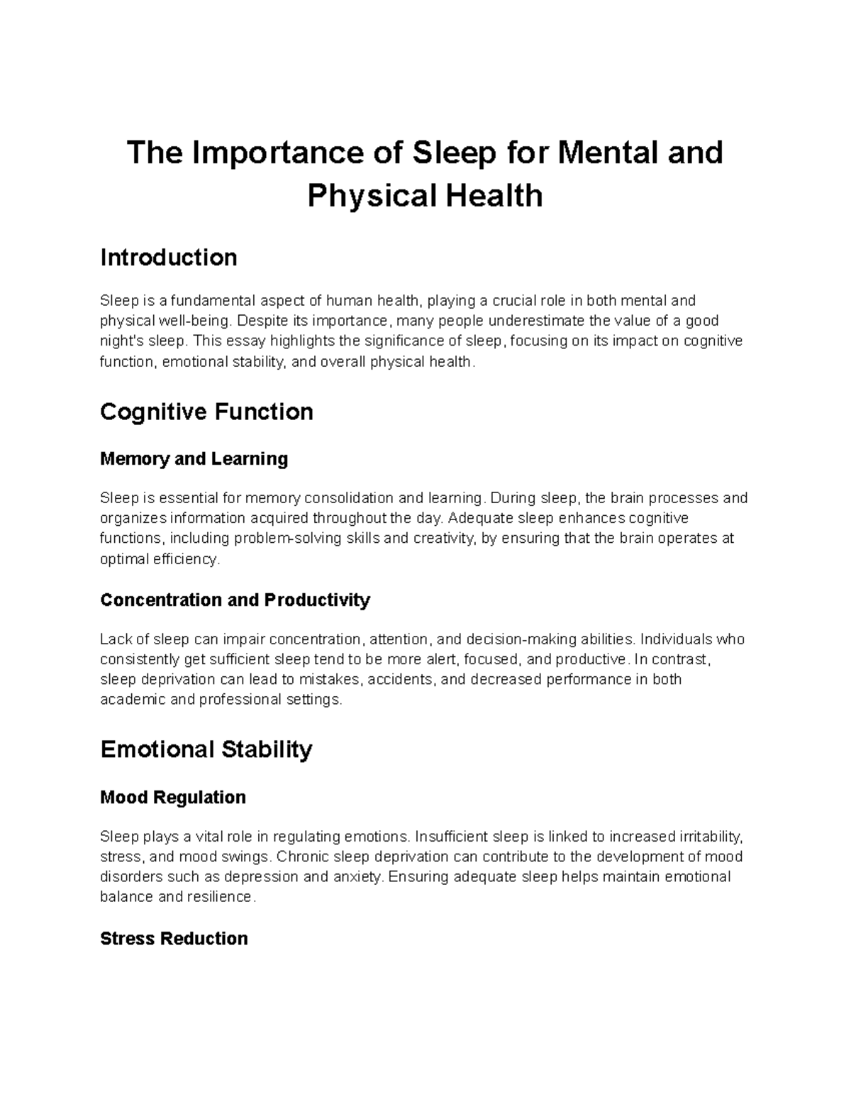 The Importance of Sleep for Mental and Physical Health - The Importance ...