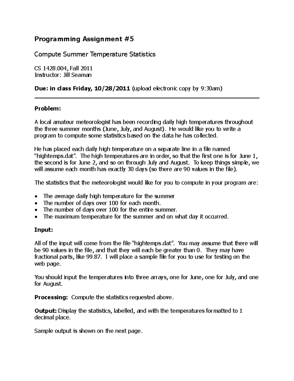Assignment - 5 - Programming Assignment Compute Summer Temperature ...