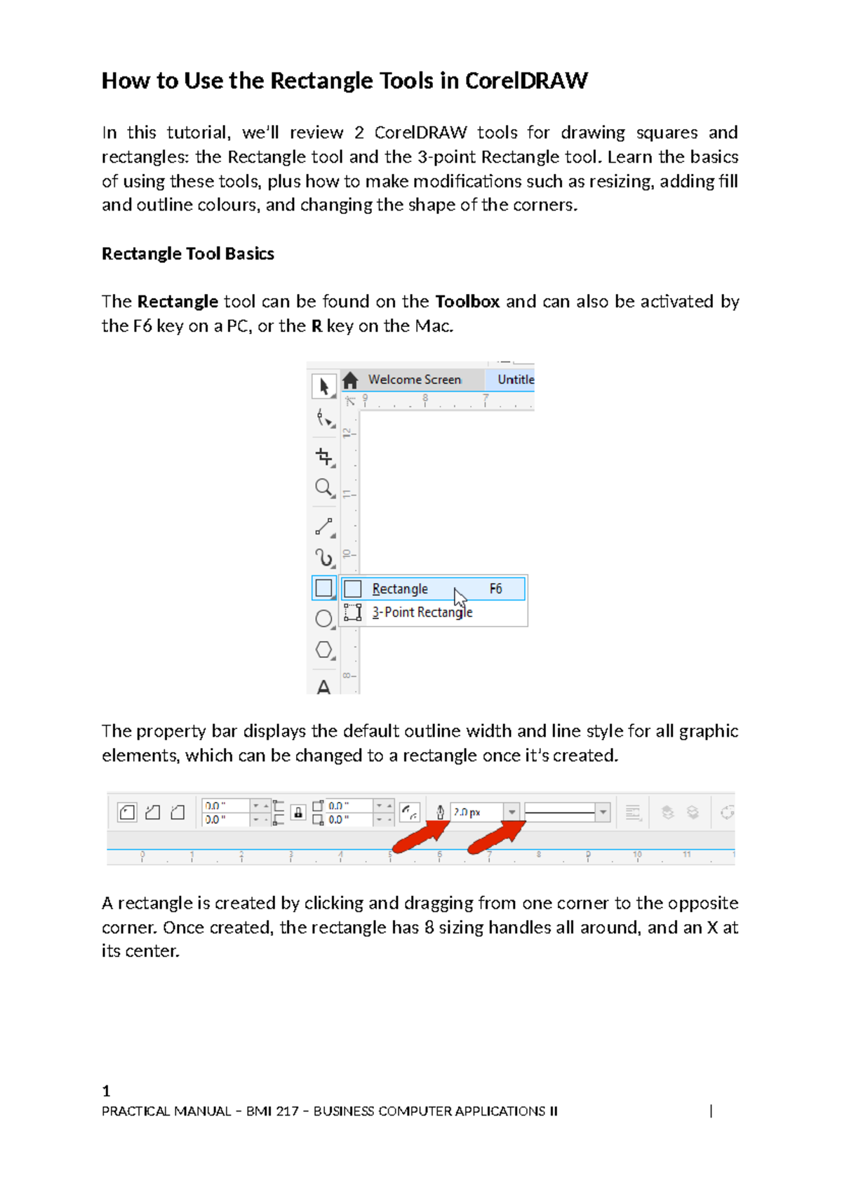 BMI217 Practical Manual - How to Use the Rectangle Tools in CorelDRAW ...