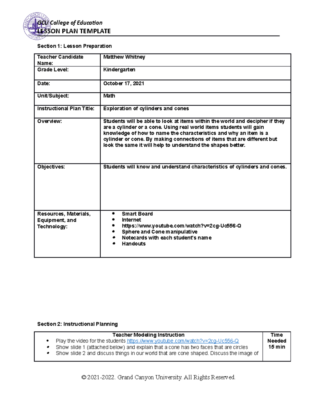 Project 2 Lesson Plan-Online - LESSON PLAN TEMPLATE Section 1: Lesson ...