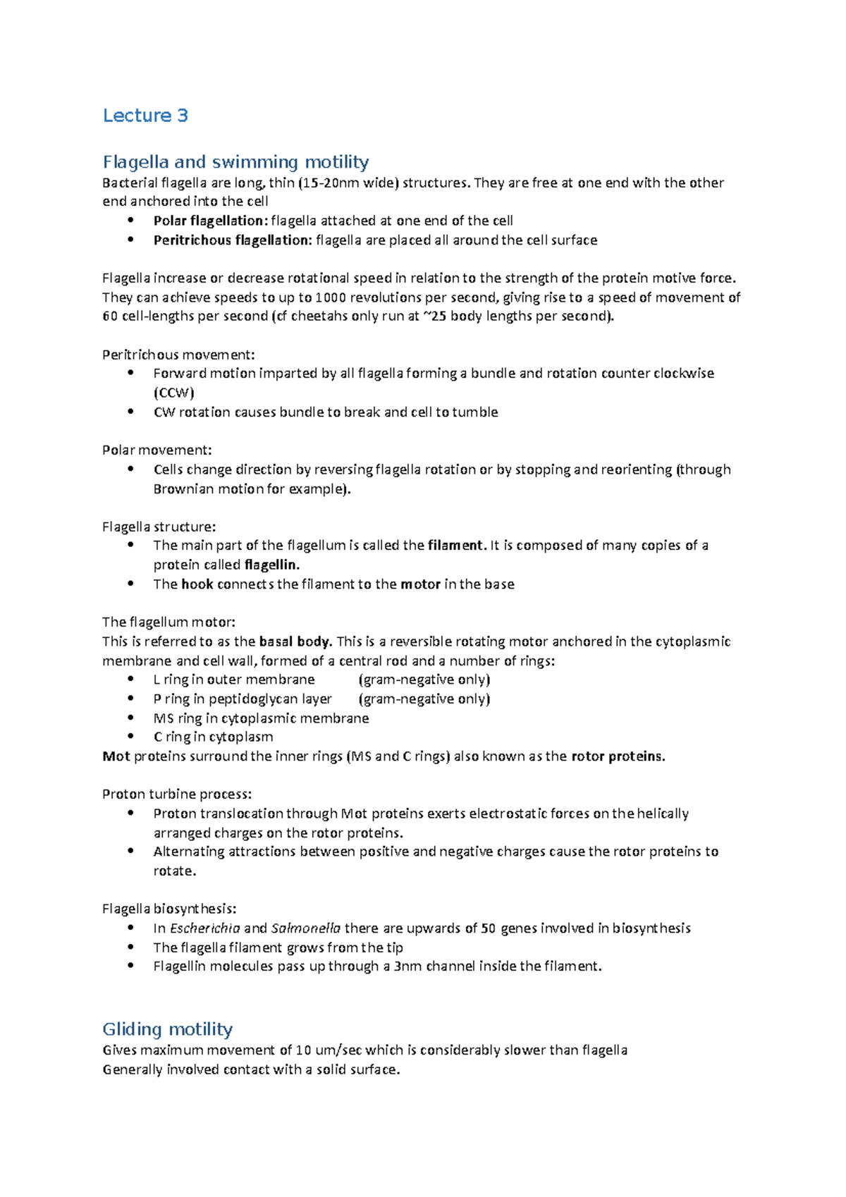 CELL0008 bacterial cell biology notes L3 - Lecture 3 Flagella and ...