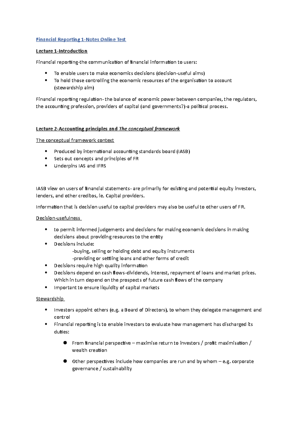 Financial Reporting 1 - entire module notes week 1-10 - Financial ...