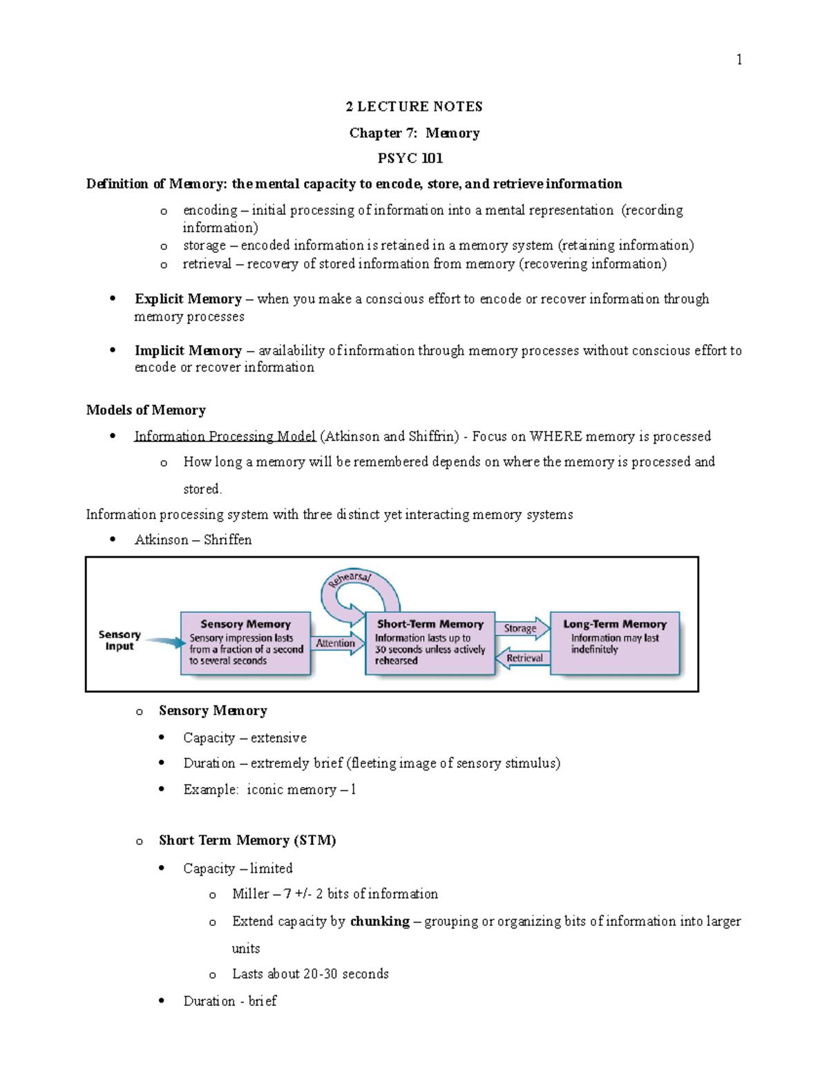 Chapter+7++Memory+lecture+notes - 2 LECTURE NOTES Chapter 7: Memory ...