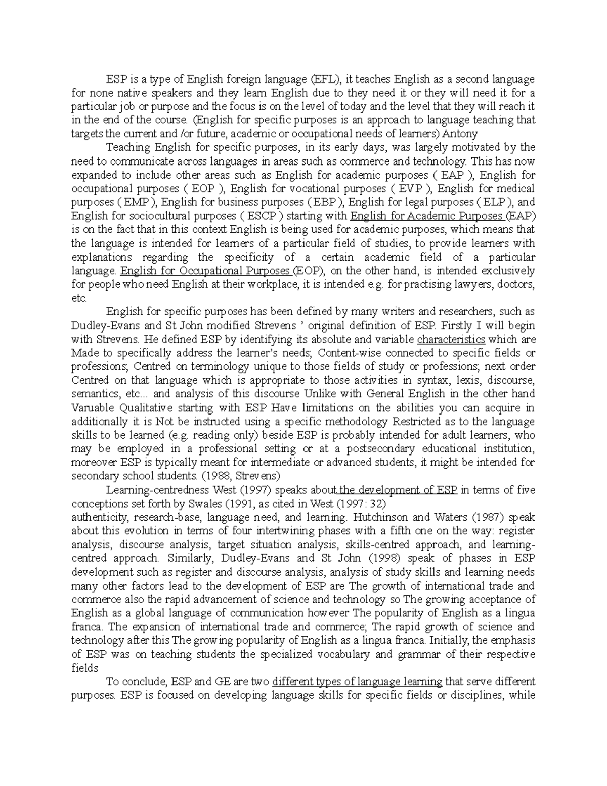 Saddek esp - ESP is a type of English foreign language (EFL), it ...