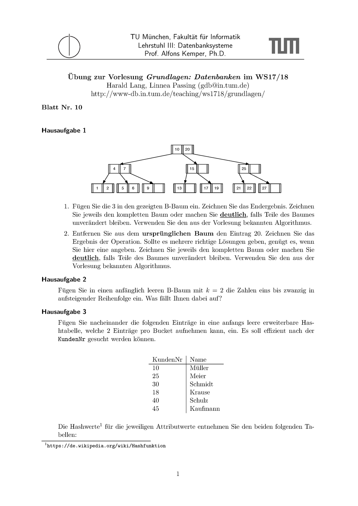 Blatt 10 - TU M ̈unchen, Fakult ̈at F ̈ur Informatik Lehrstuhl III ...