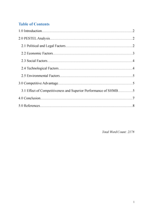 Assignment Shangri LA - Table of Contents 1 - StuDocu