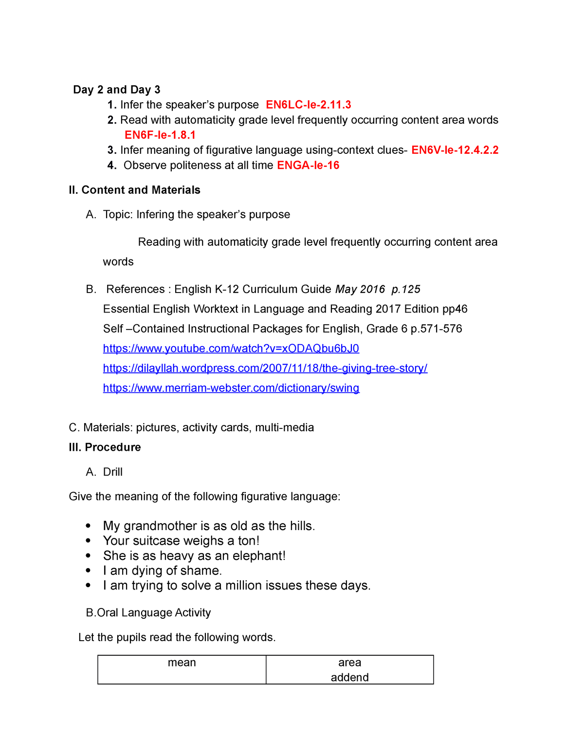 Tg Q1 Week5 D2d3 Teacher Guide For English 1 Quarter 1 Week 5 Day 2 3 Day 2 And Day 3 1 3085