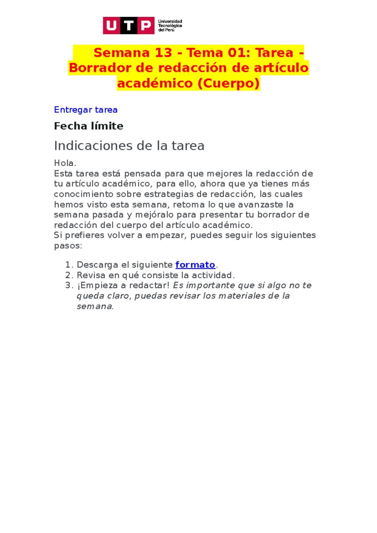 📝 Semana 13 - Tema 01 Tarea - Borrador De Redacción De Artículo ...