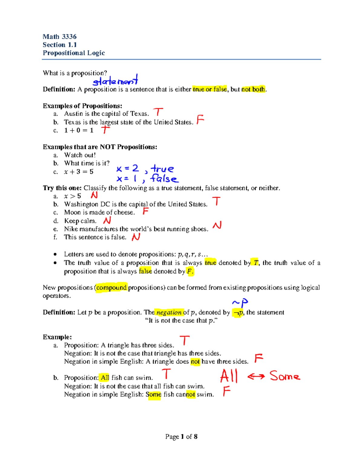 Discrete Mathematics Lecture 1 1 Propositional Logic Studocu