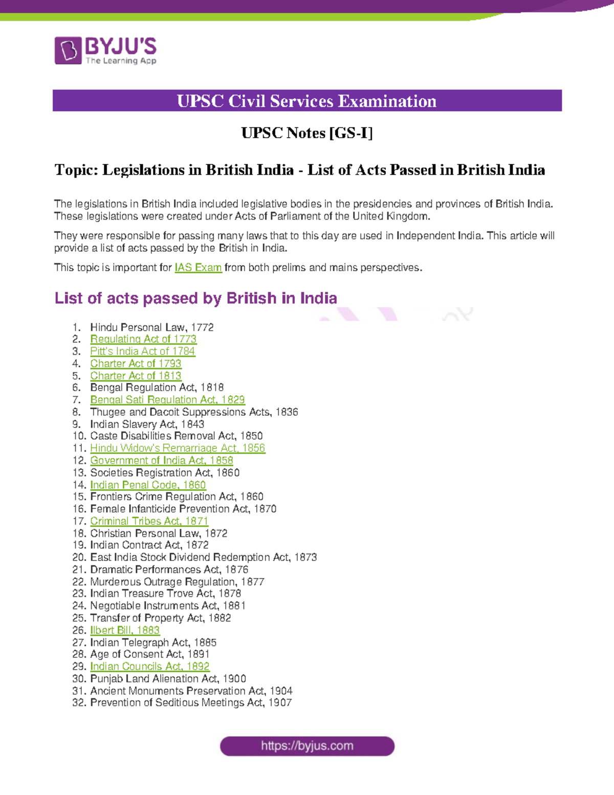 legislations-in-british-india-list-of-acts-passed-in-british-india