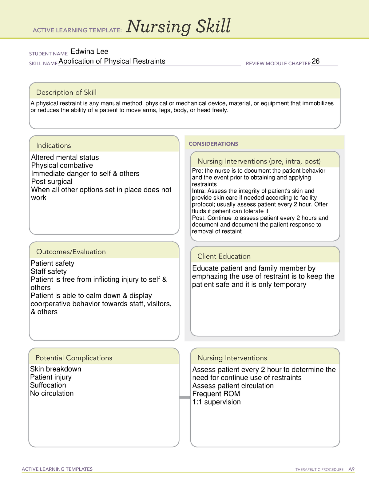 Active Learning Template Nursing Skill Restraints ACTIVE LEARNING