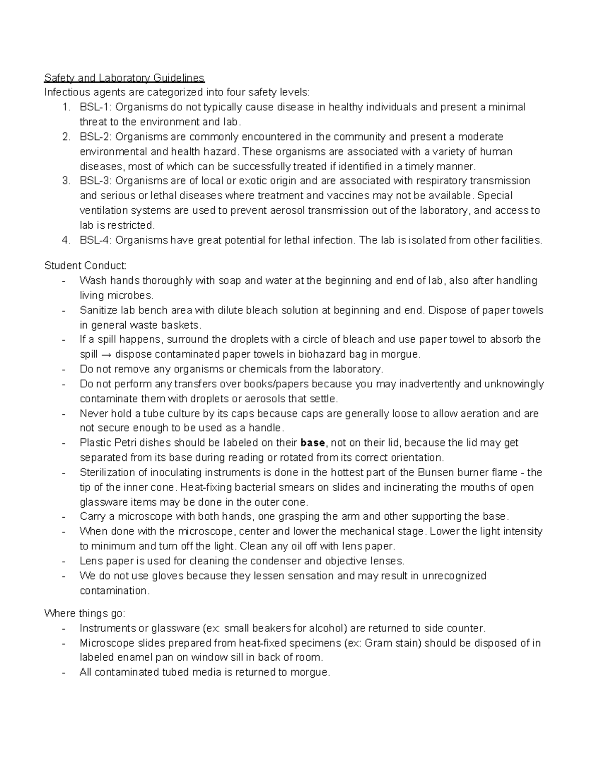 Microbio Lab Exam 1 Review - Safety and Laboratory Guidelines ...