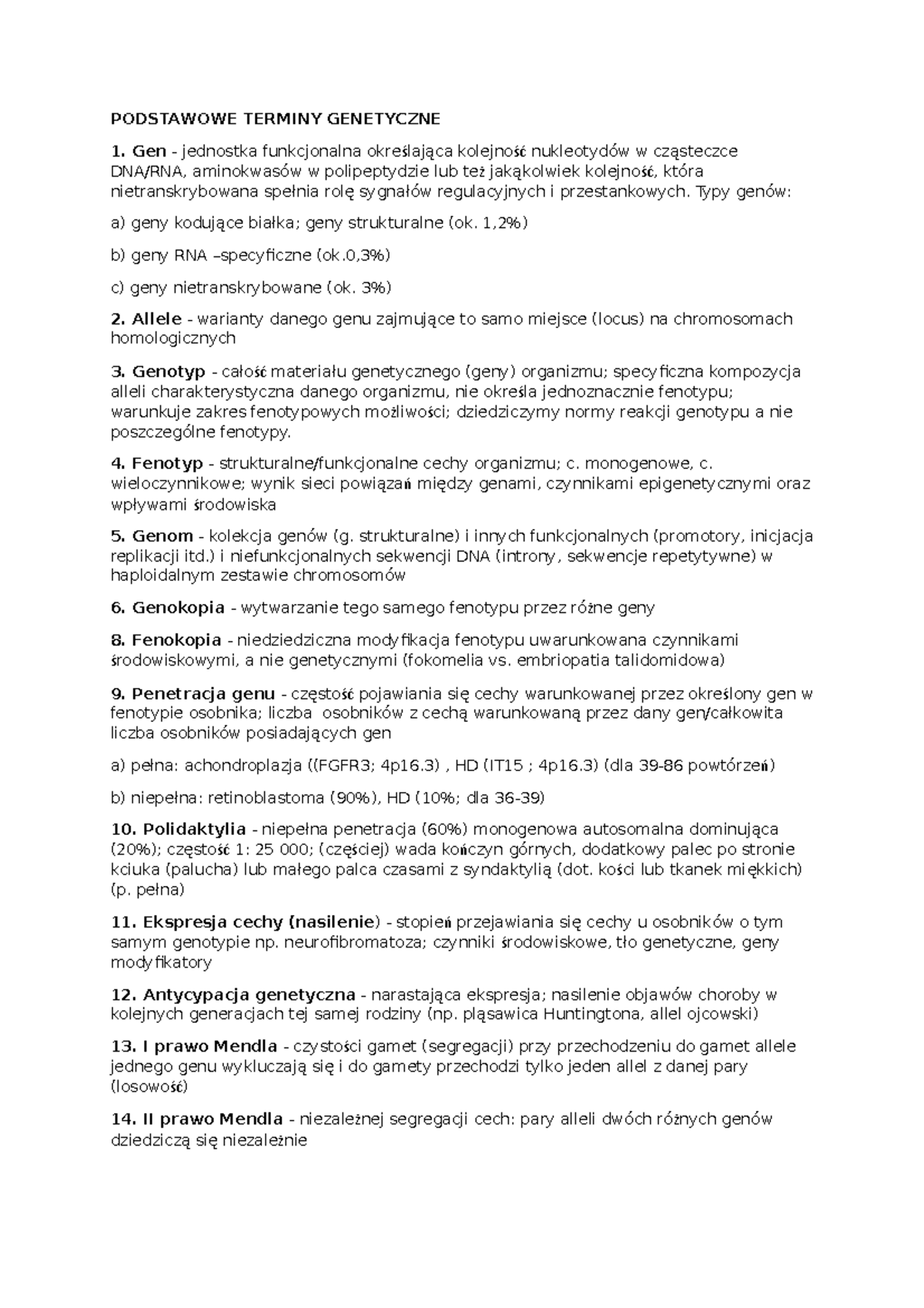 Podstawy genetyki notatki z wykładu - Fizyka z elementami biofizyki
