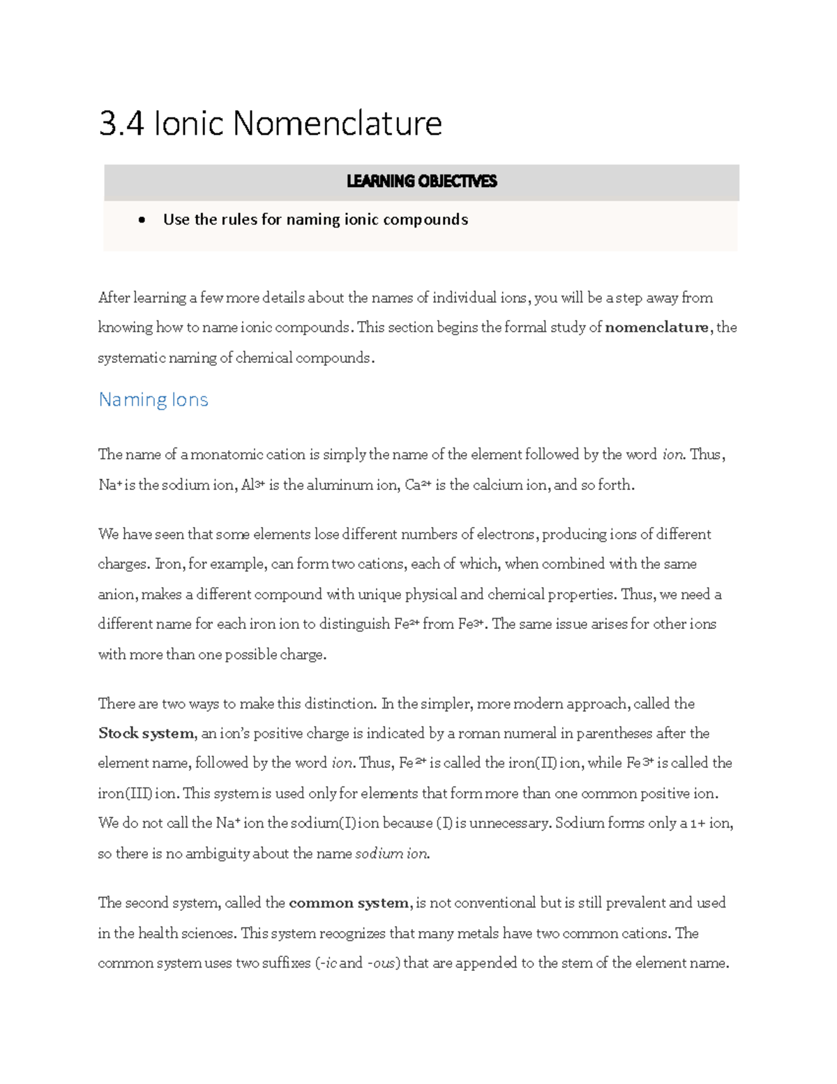 Section 3 - class practice assignment - 3 Ionic Nomenclature After learning  a few more details about - StuDocu
