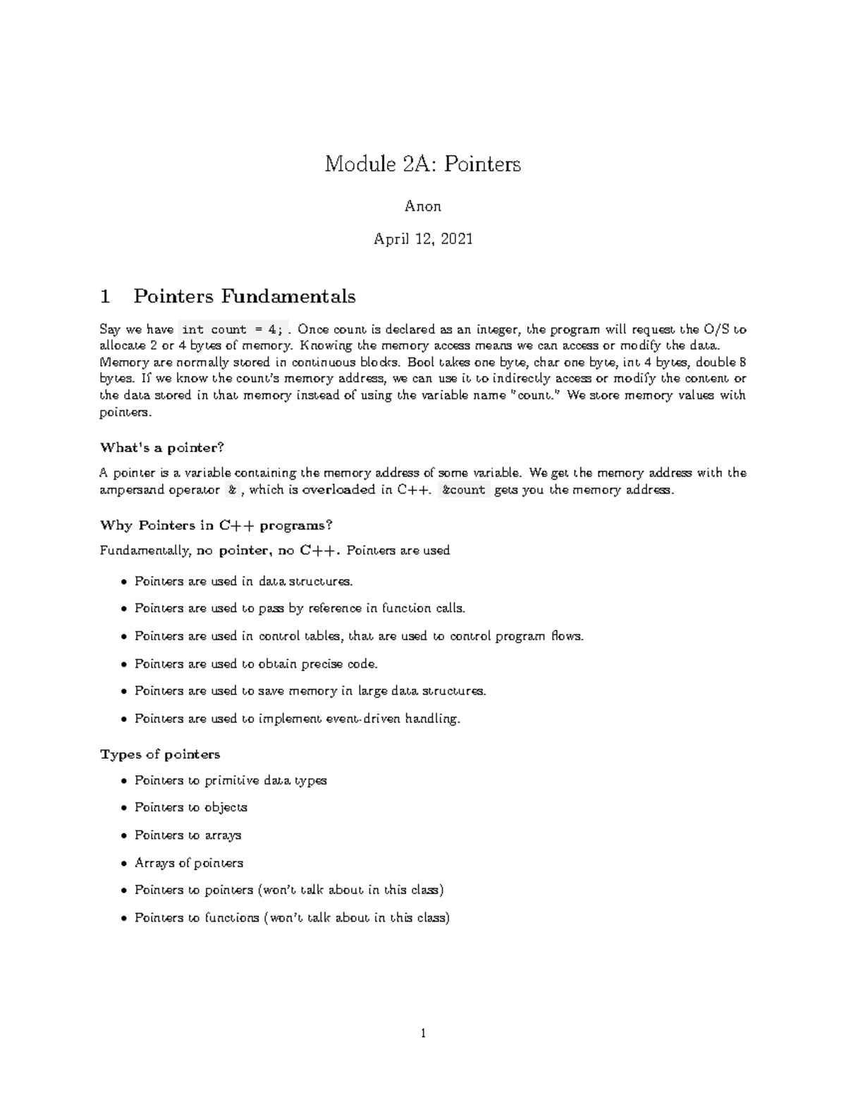 Module 2A - Introduction To Pointers And Using Pointers - Module 2A ...