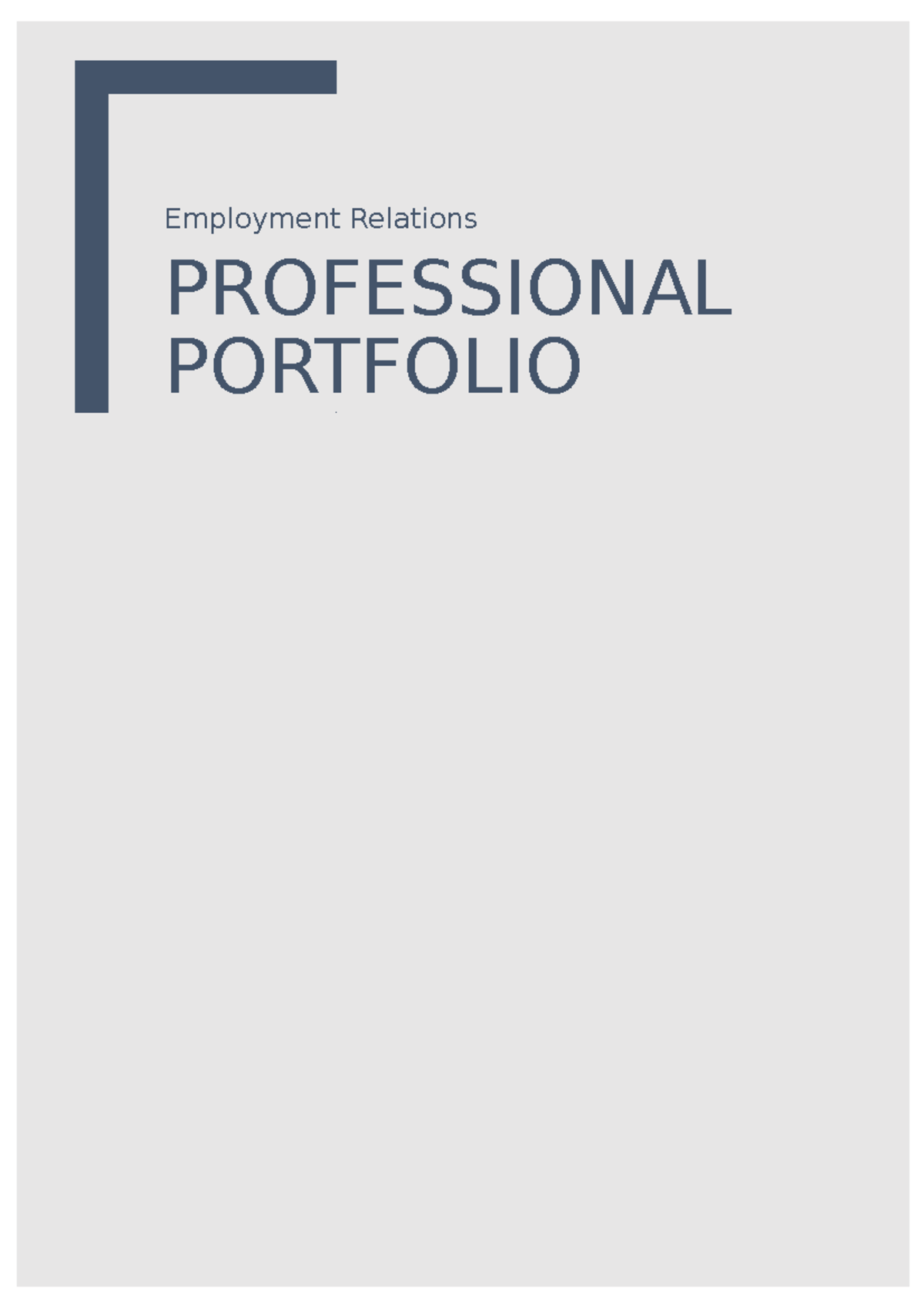 Portfolio Employment Relations PROFESSIONAL PORTFOLIO Table of