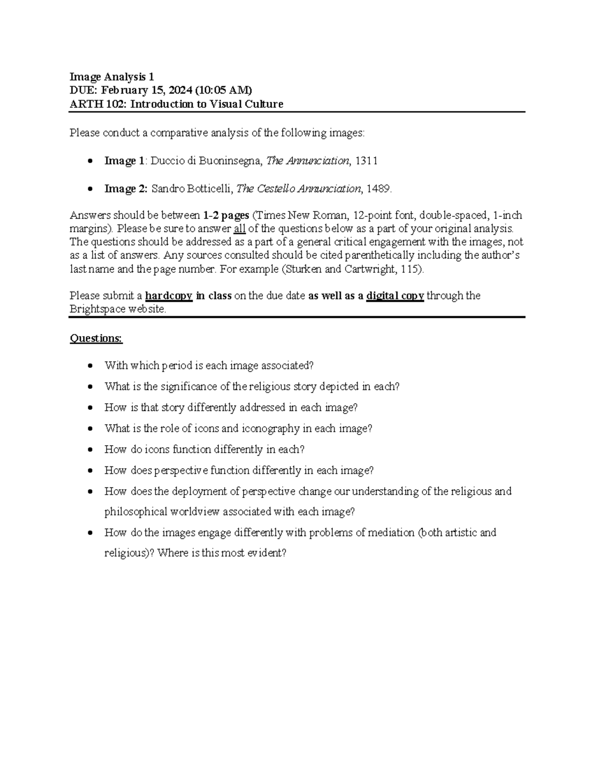 Image Analysis 1 ARTH 102 Spring 2024 Image Analysis 1 DUE February