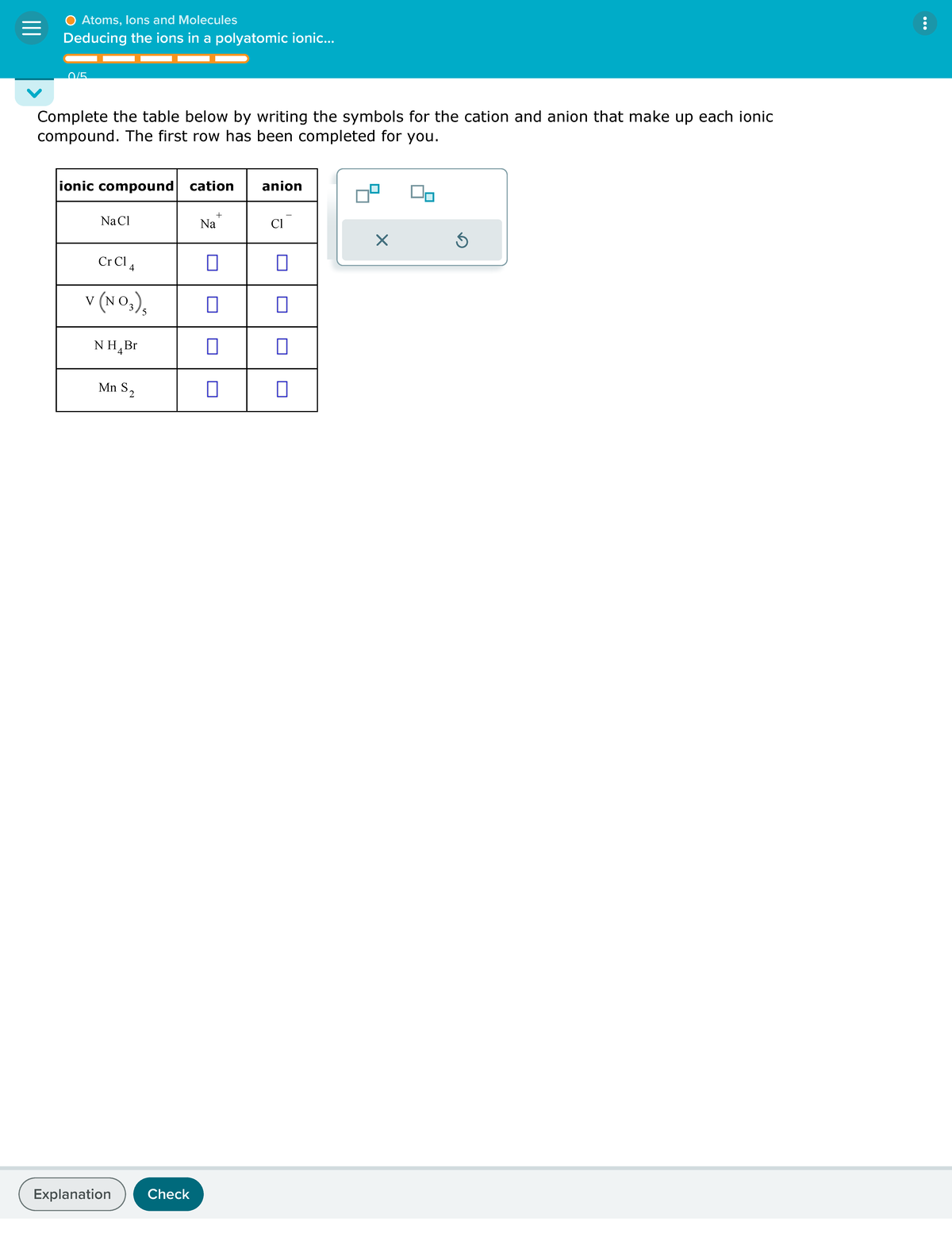 Aleks homework practice question Clears Complete the table below by