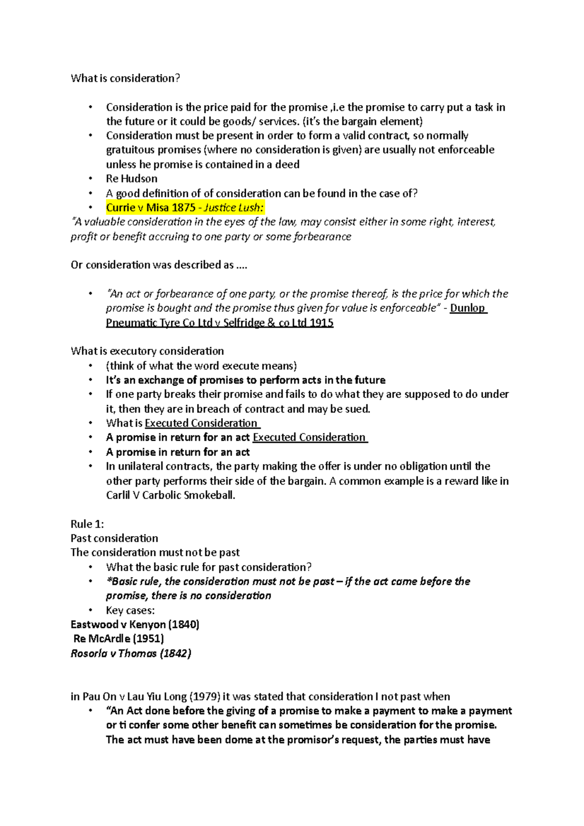 Summary on Consideration contract law, note form - What is ...