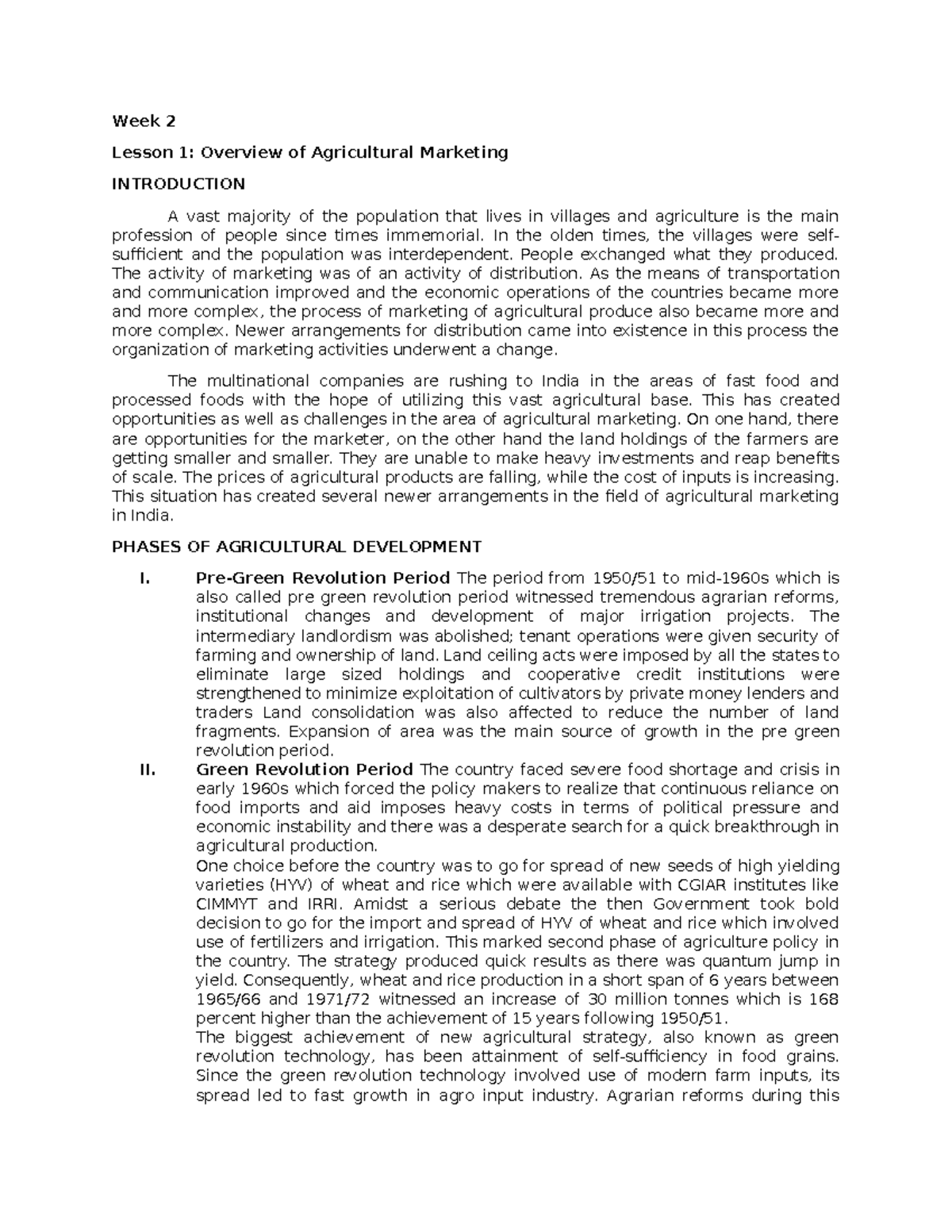 Finals reviewer - Week 2 Lesson 1: Overview of Agricultural Marketing ...
