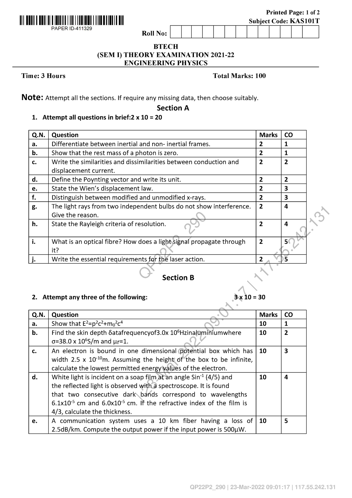 Engineering Physics SEM 1 - QP22P2_ | 23-Mar-2022 09:01:17 | 117.55 ...