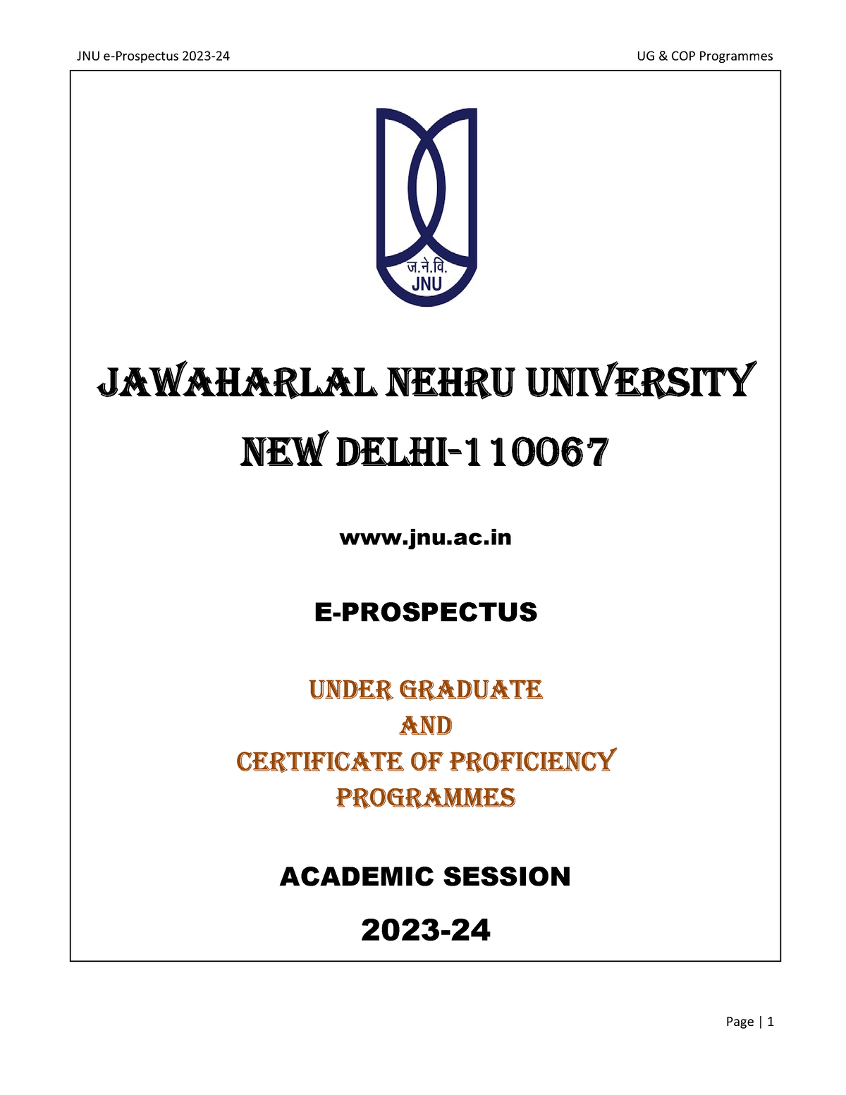 E Prospectus UG COP 2023 24 - Jawaharlal Nehru UNiversity New Delhi ...