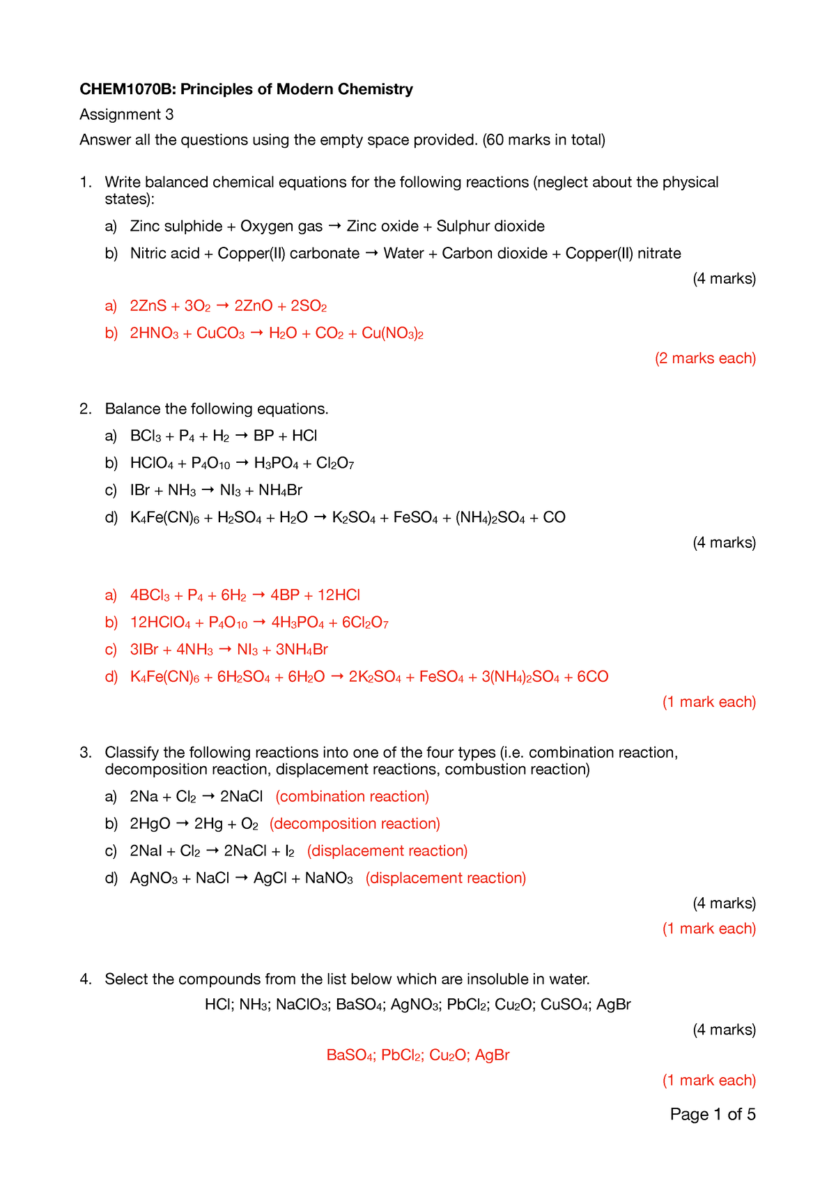 chemistry assignment 3