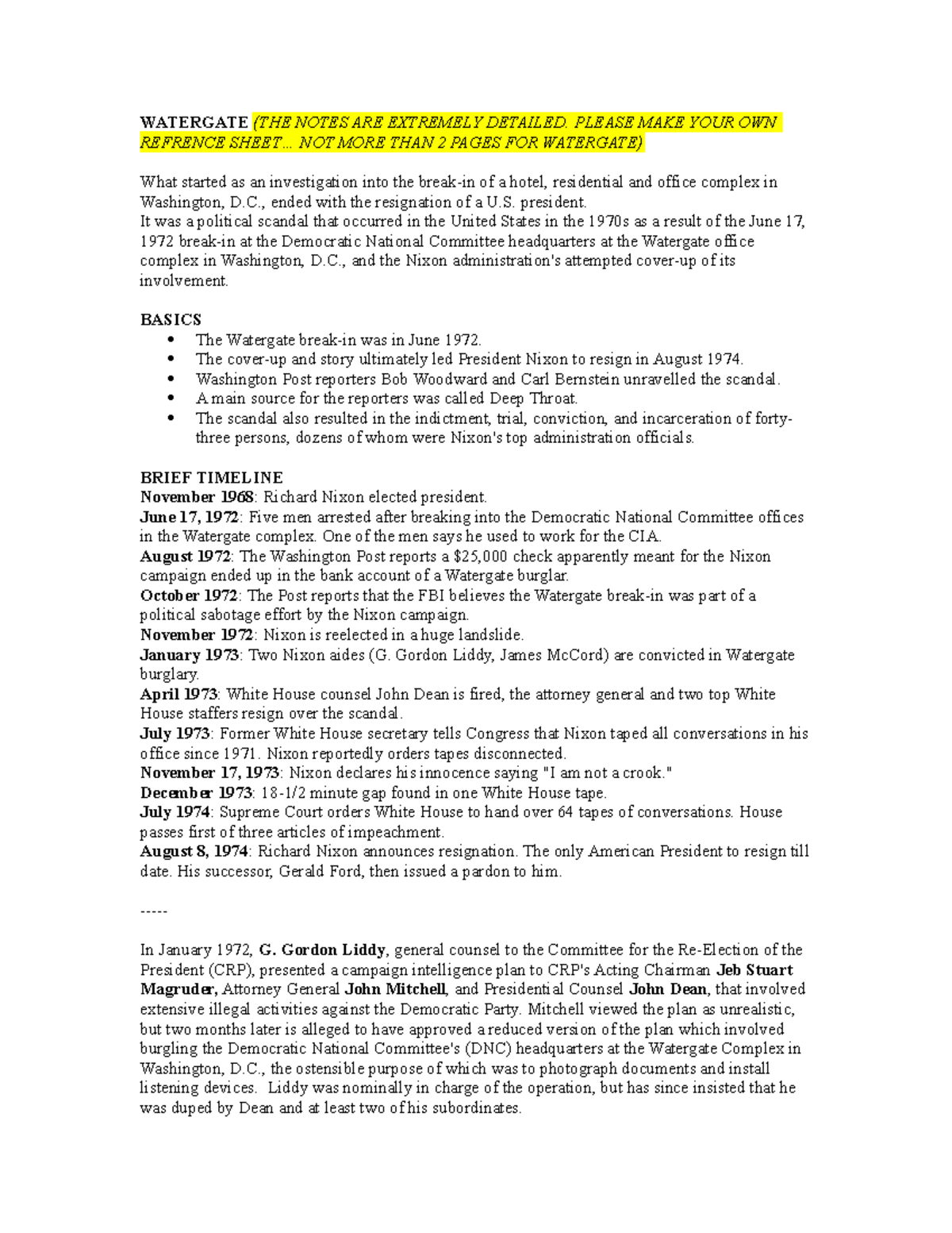 Reporting notes set 2 WATERGATE (THE NOTES ARE EXTREMELY DETAILED