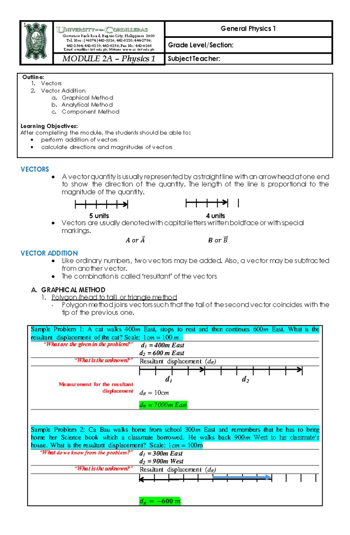 Module 2-Physics 1 updated Vectors - Governor Pack Road, Baguio City ...