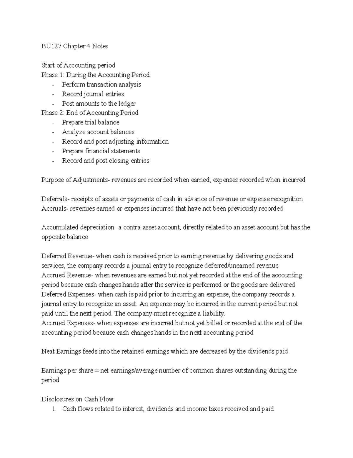 BU127 Chapter 4 Notes: Accounting Period Revenues Expenses And Closing ...