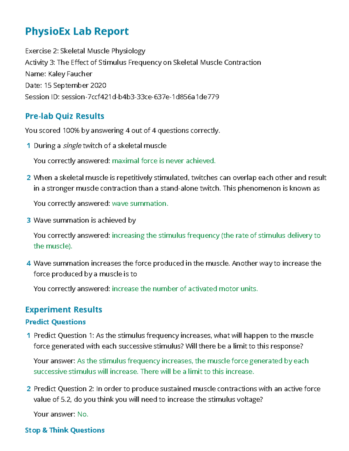 Physio Ex Exercise 2 Activity 3 - PhysioEx Lab Report Exercise 2 ...