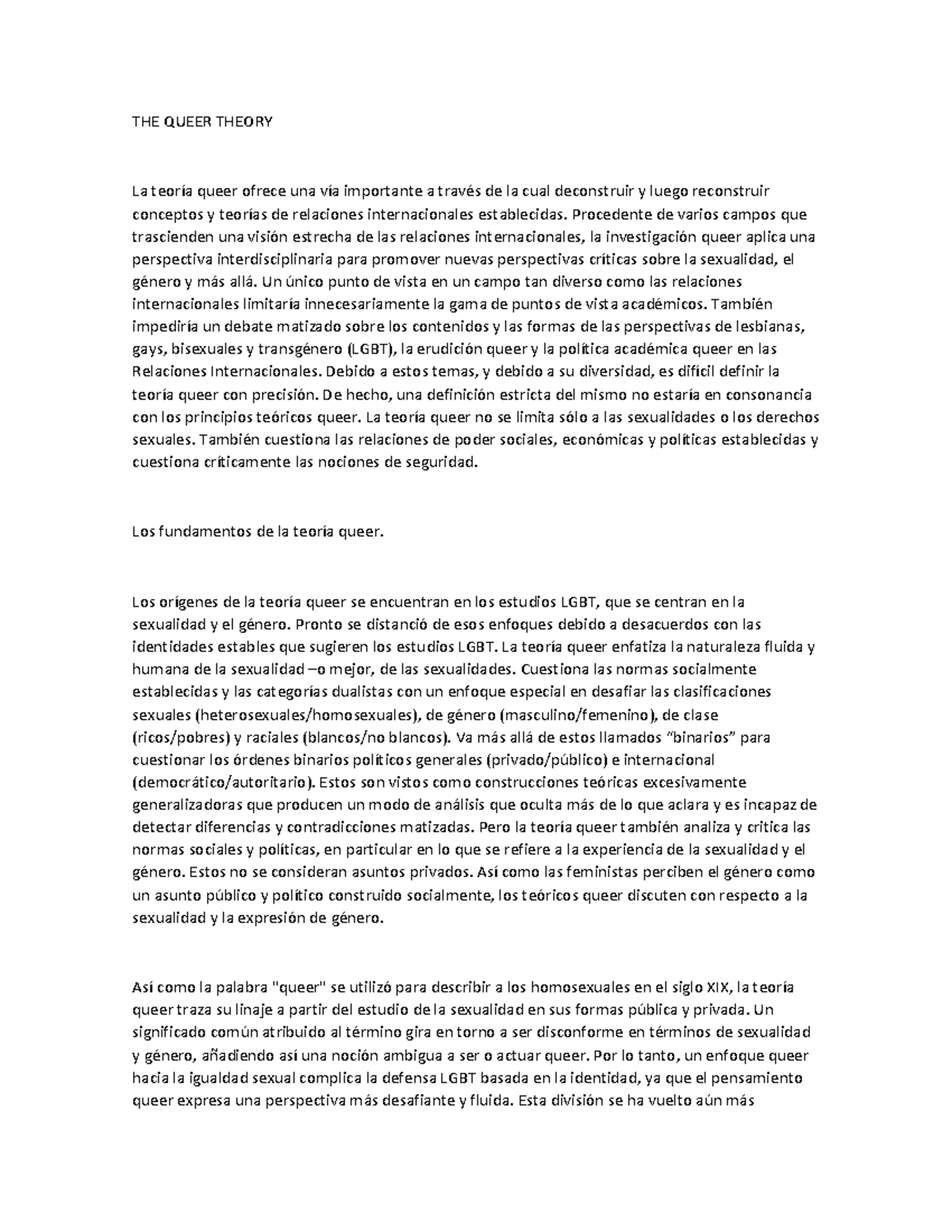 THE Queer Theory THE QUEER THEORY La teoría queer ofrece una vía