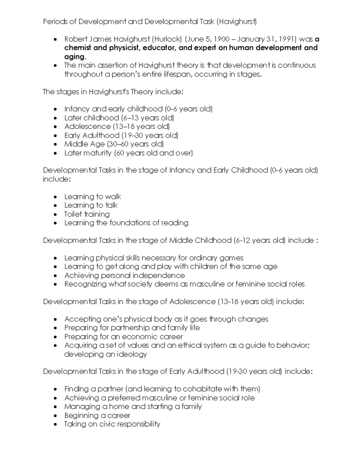 Periods of Development and Developmental Task - The main assertion of ...
