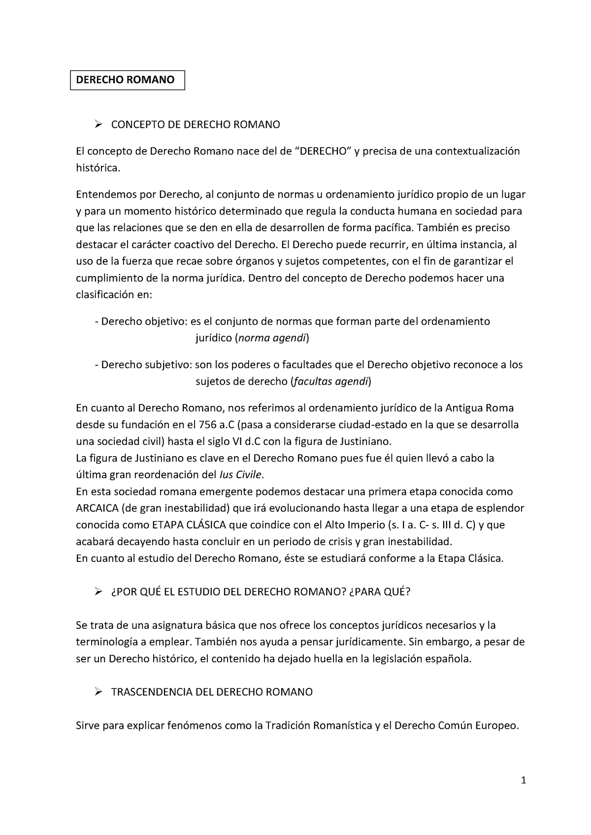 Apuntes/resumen Derecho Romano - DERECHO ROMANO CONCEPTO DE DERECHO ...