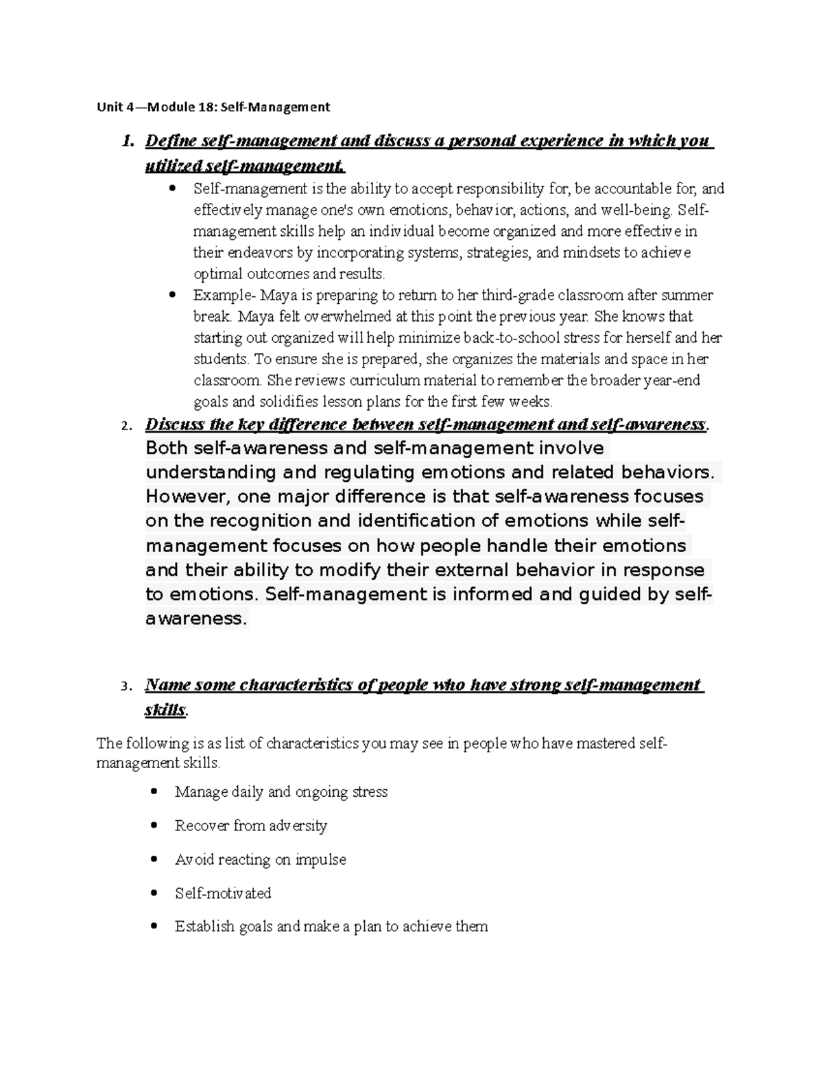 4 18 - Introduction to Self-Management unit 4 module 18 also known as ...