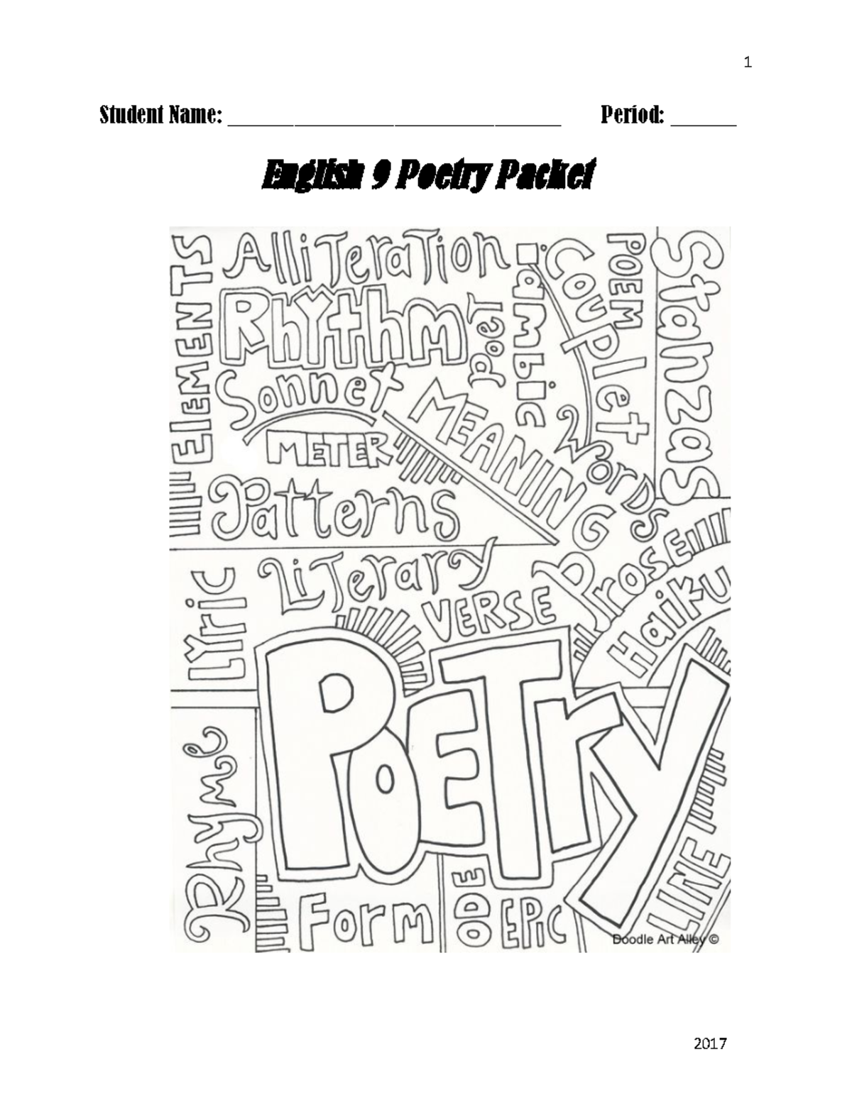 English 9 Poetry Packet 2017 Pdf Student Name 