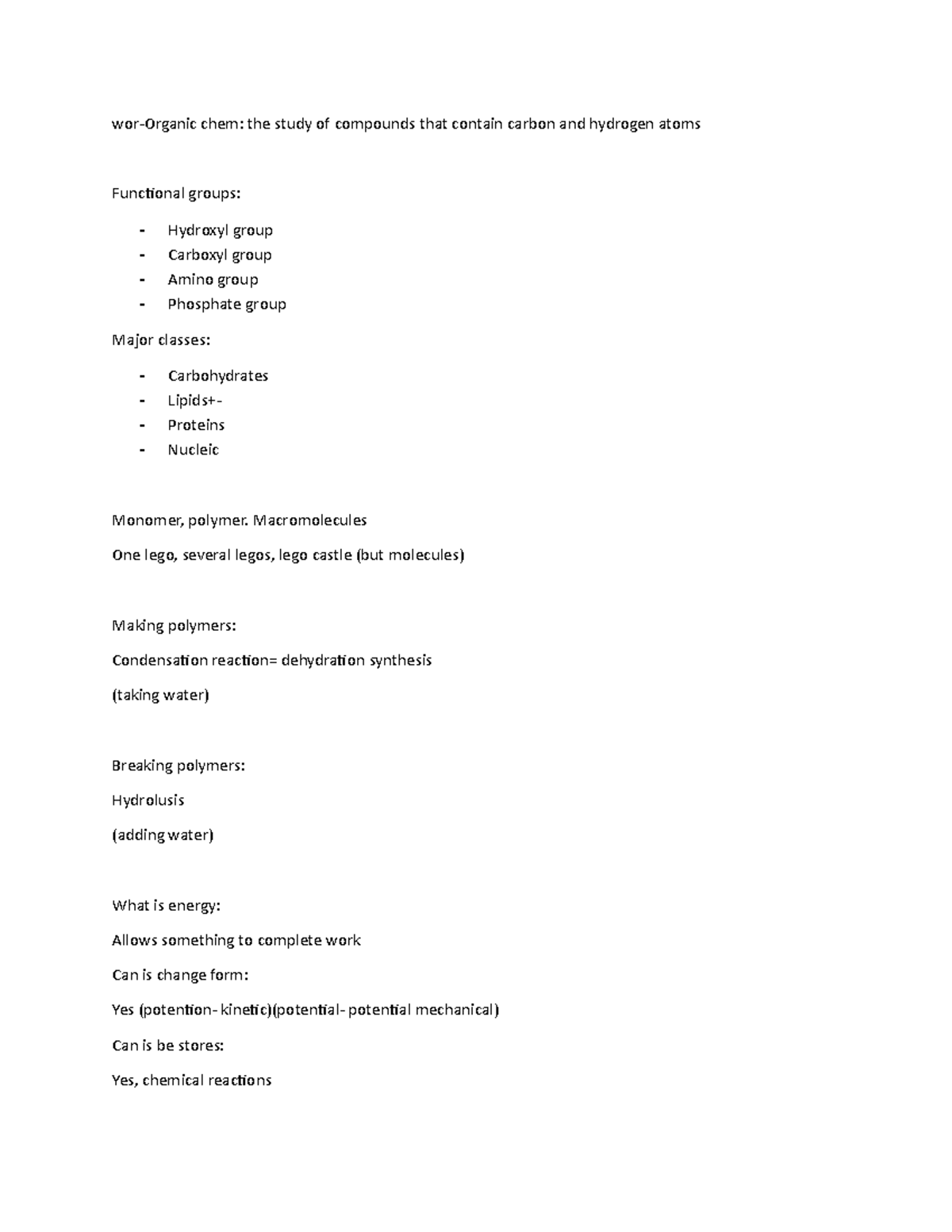 All AP Bio Notes - wor-Organic chem: the study of compounds that ...