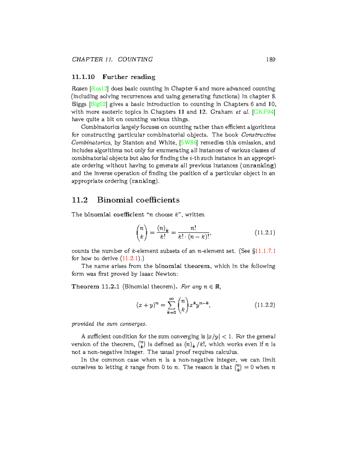 Pascal’s Identity Algebraic Proof - 11.1 Further Reading Rosen [Ros12 ...