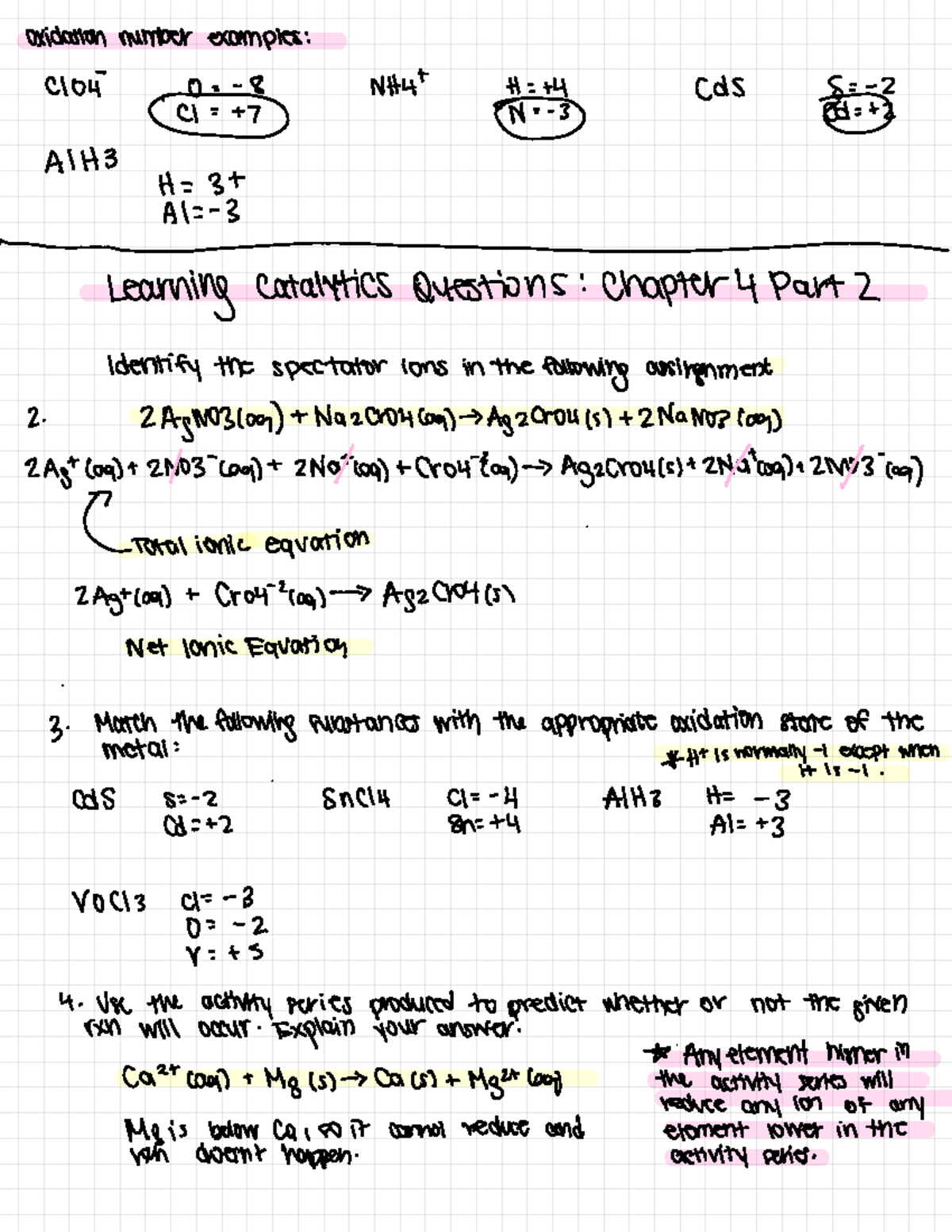 Identifying Spectator Ions - Oxidation number examples : CIO 4- 0=-8 ...