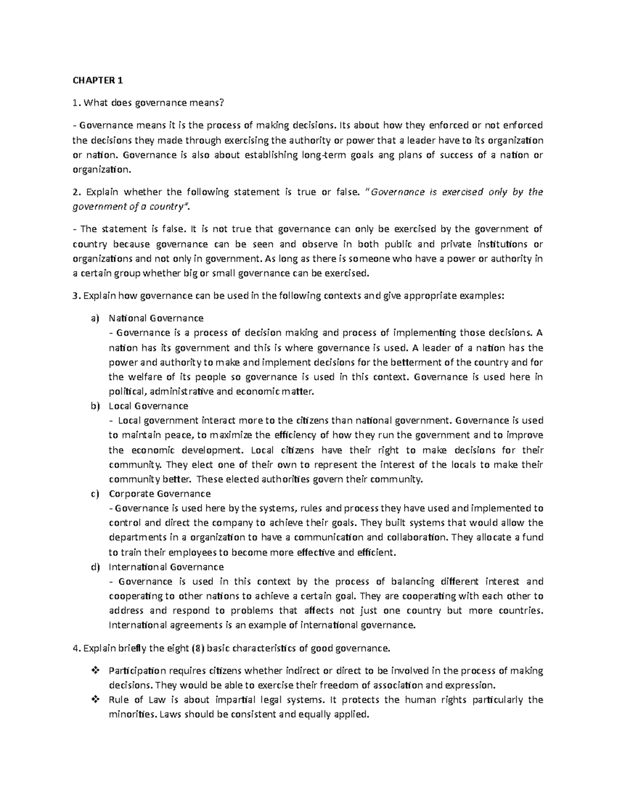 Corporate Governance - Chapter 1 and 2 - CHAPTER 1 What does governance ...